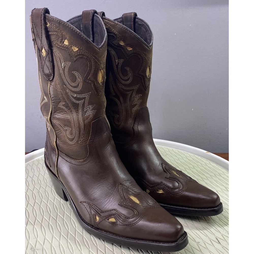 Sonora Women's Leather Western Brown&Gold Cowboy Boots Cowgirl Riding Sz. 6M